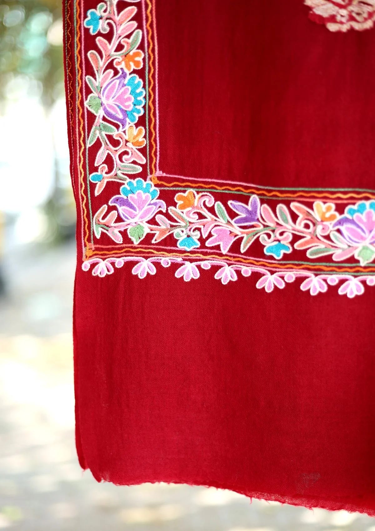 Maroon Aari work Pashmina Shawl