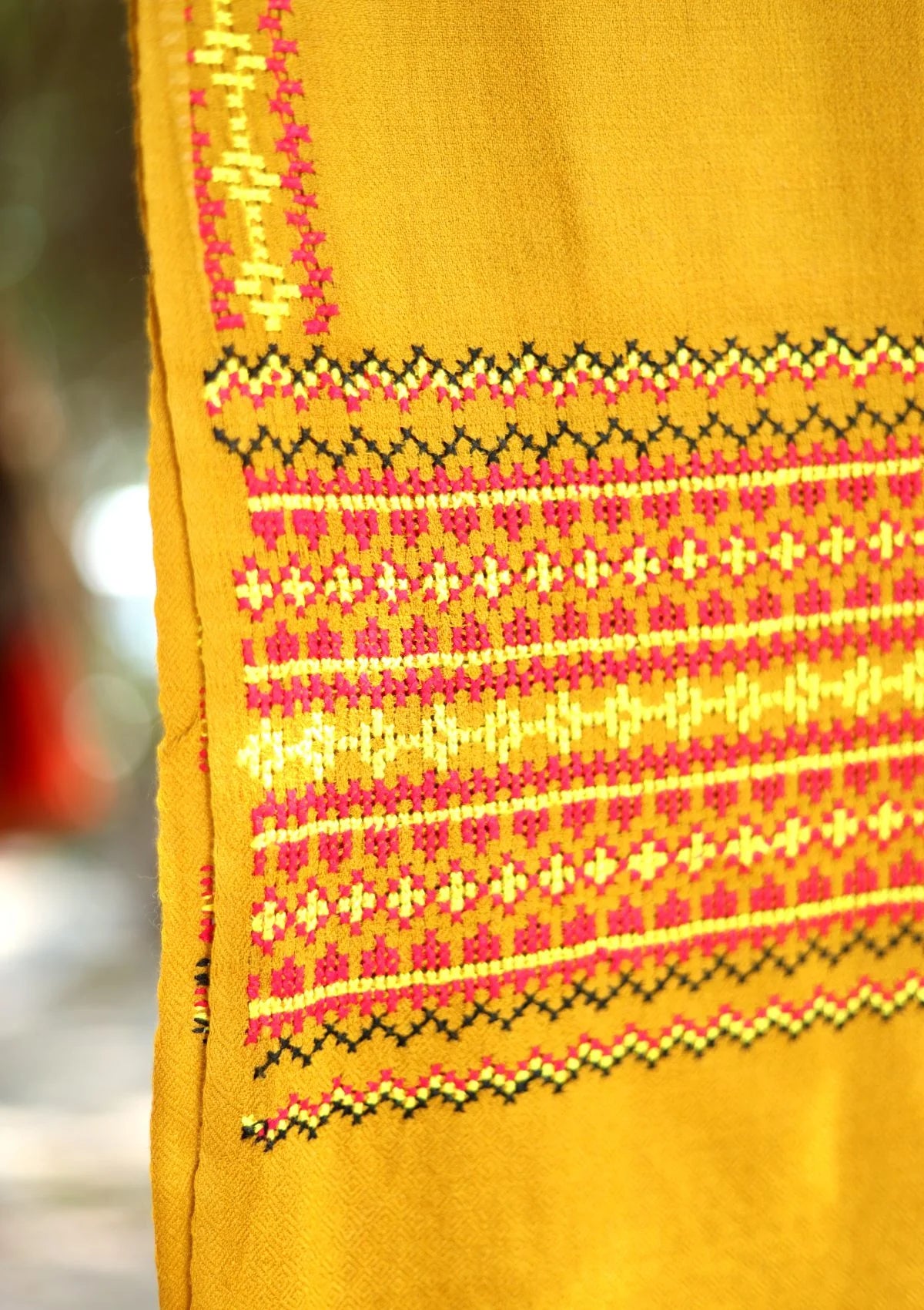 Mustard Needle work Pashmina Shawl