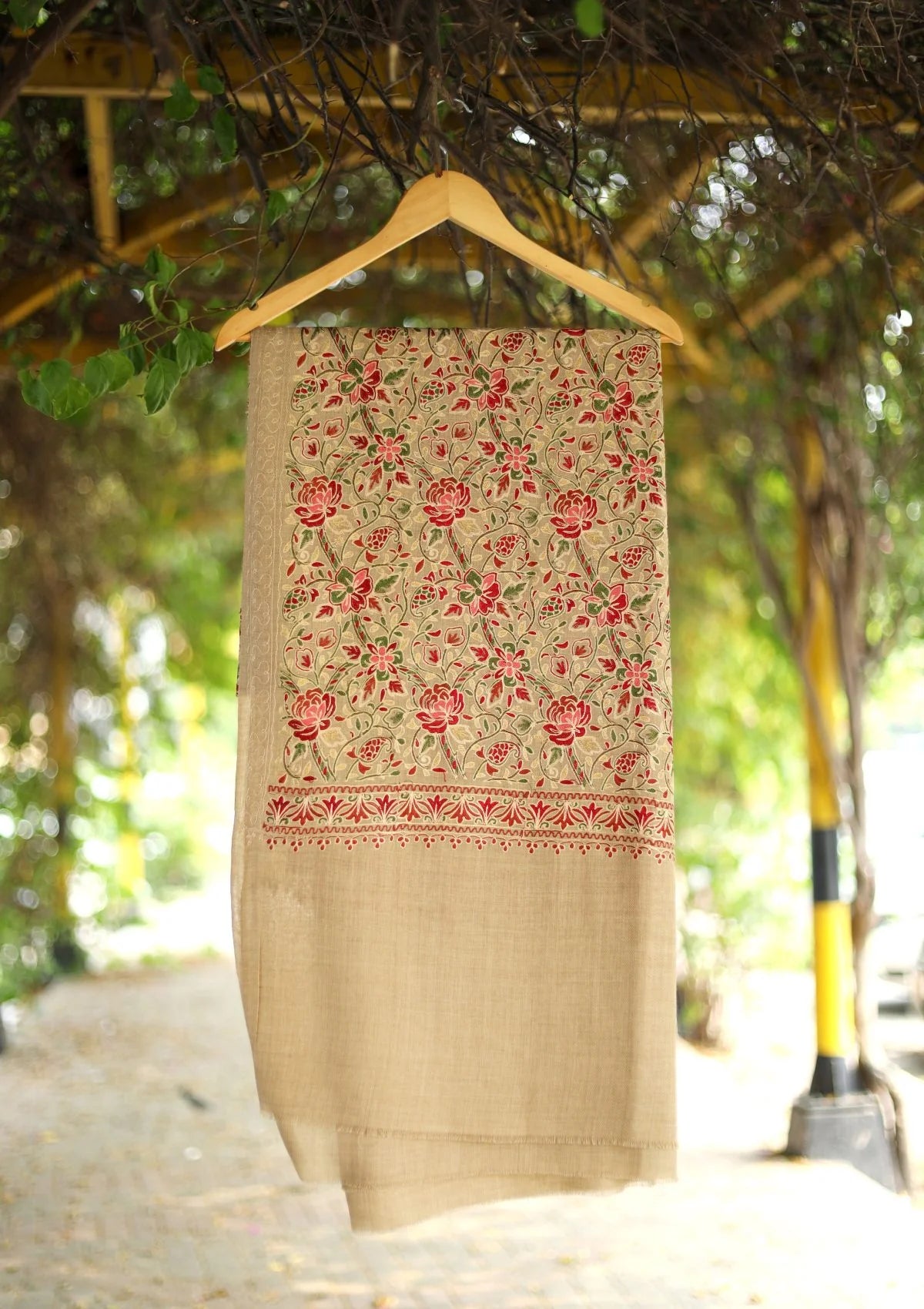 Skin Color Aari work  Pashmina Shawl