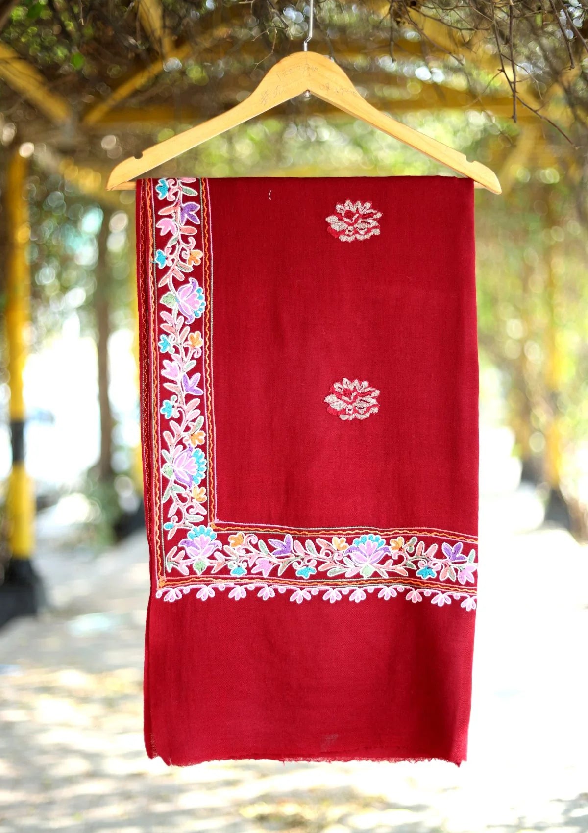 Maroon Aari work Pashmina Shawl