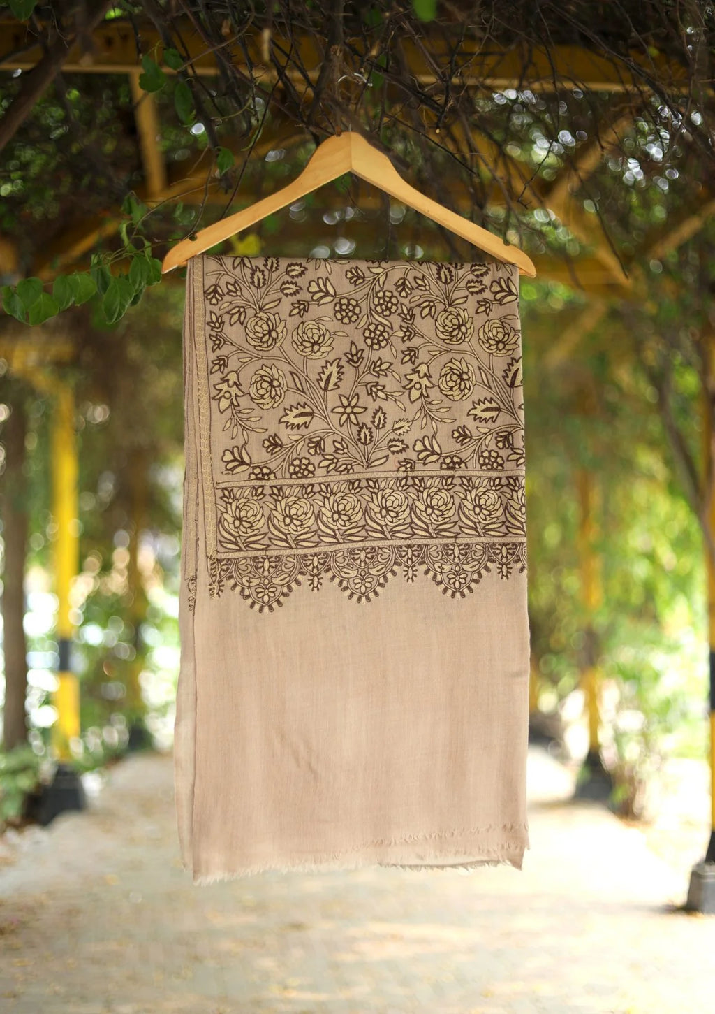 Fawn Color Aari work  Pashmina Shawl