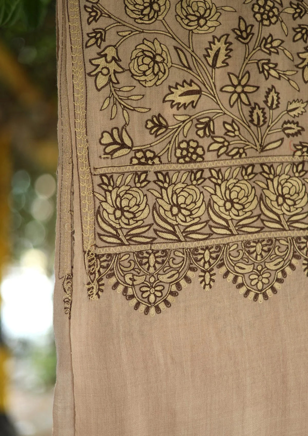 Fawn Color Aari work  Pashmina Shawl