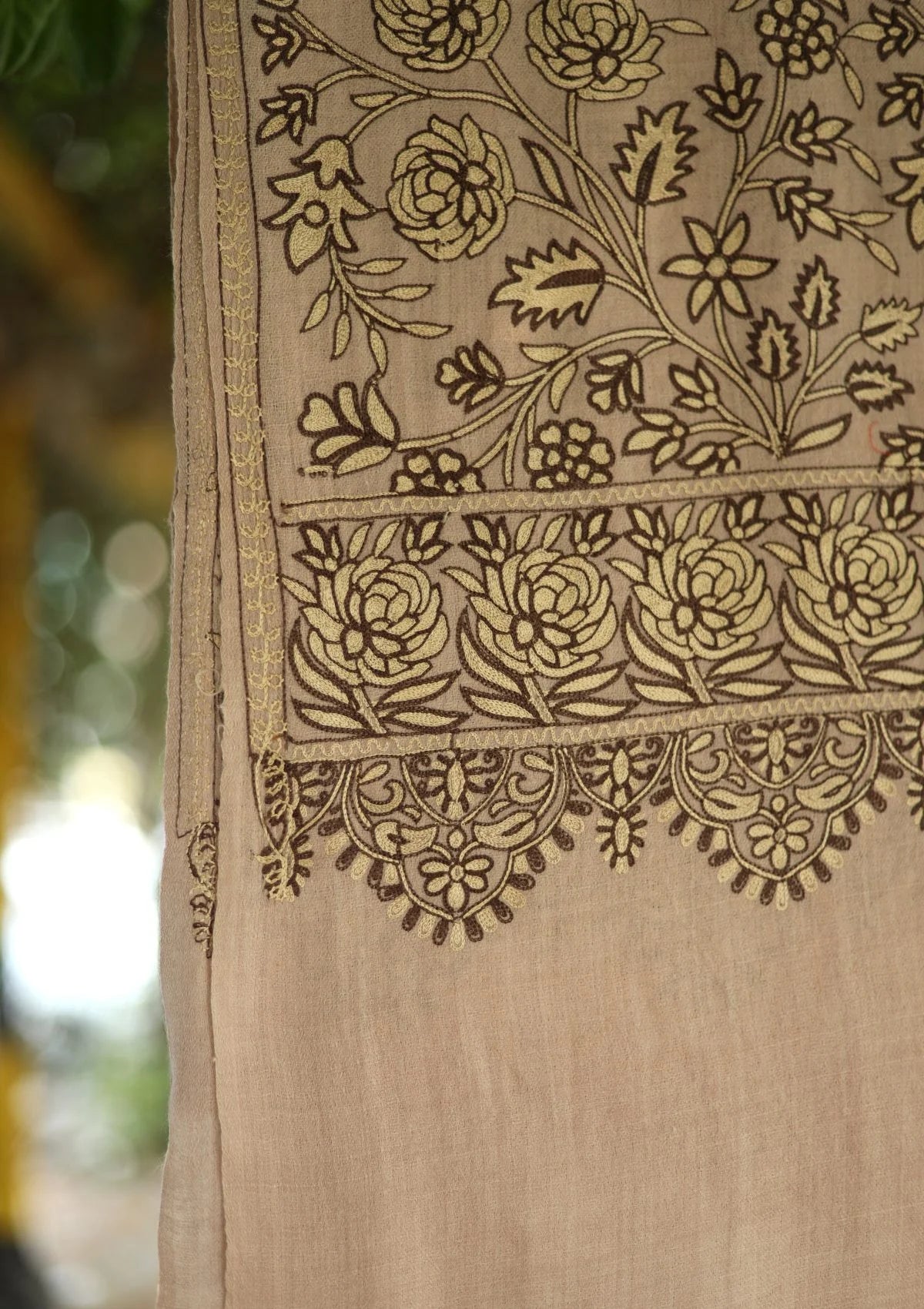 Fawn Color Aari work  Pashmina Shawl