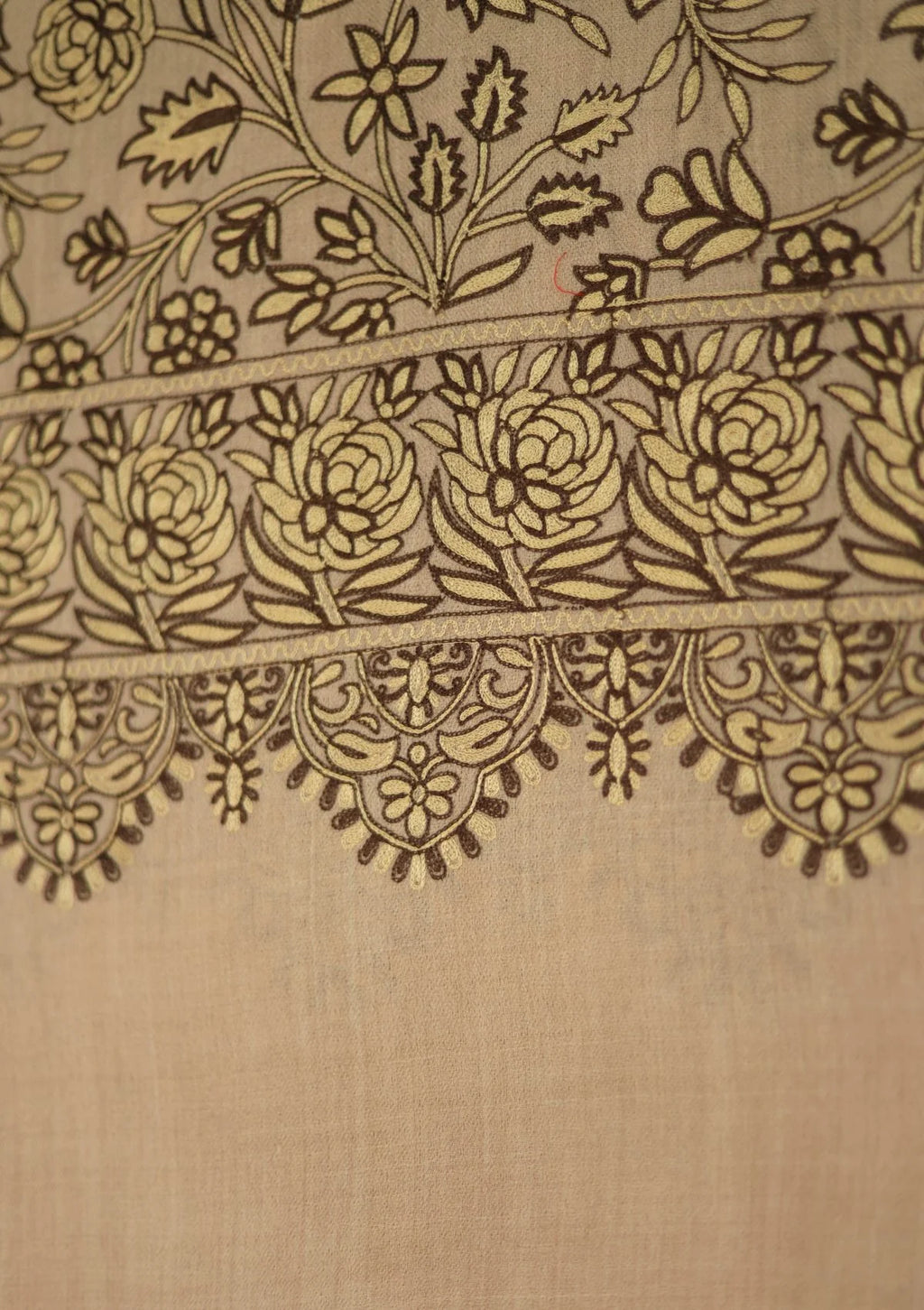 Fawn Color Aari work  Pashmina Shawl