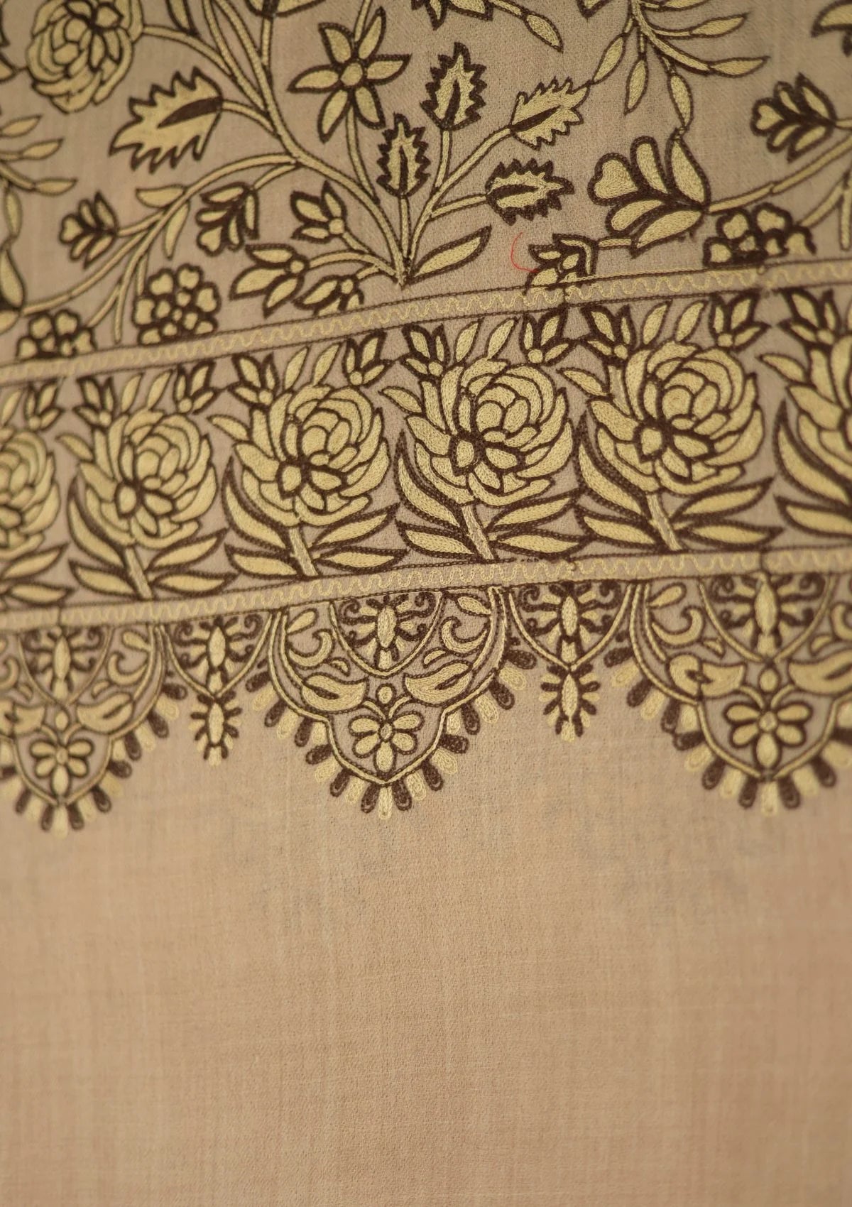 Fawn Color Aari work  Pashmina Shawl