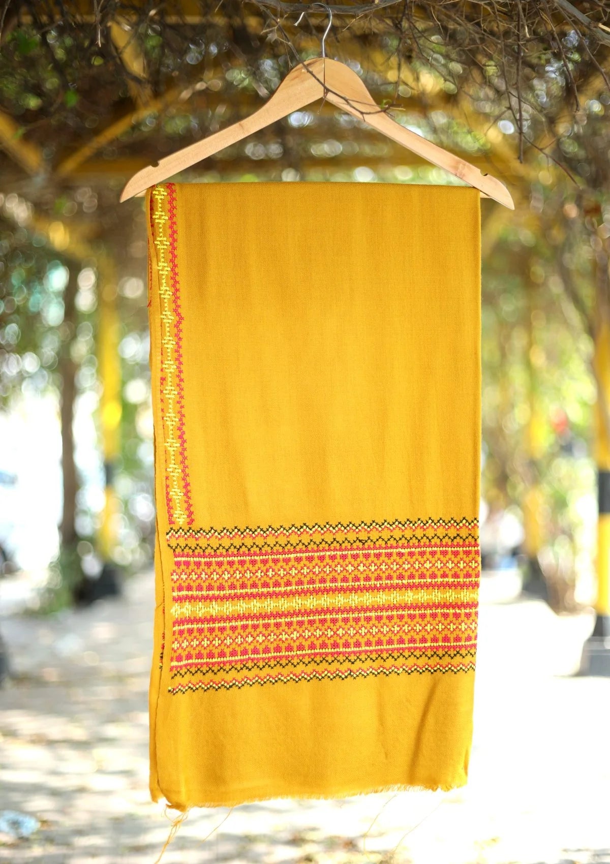 Mustard Needle work  Pashmina Shawl