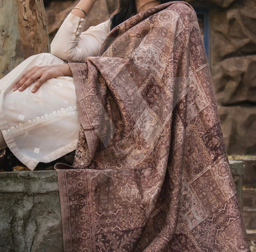 Soft Brown Kaani work Pashmina Shawl.