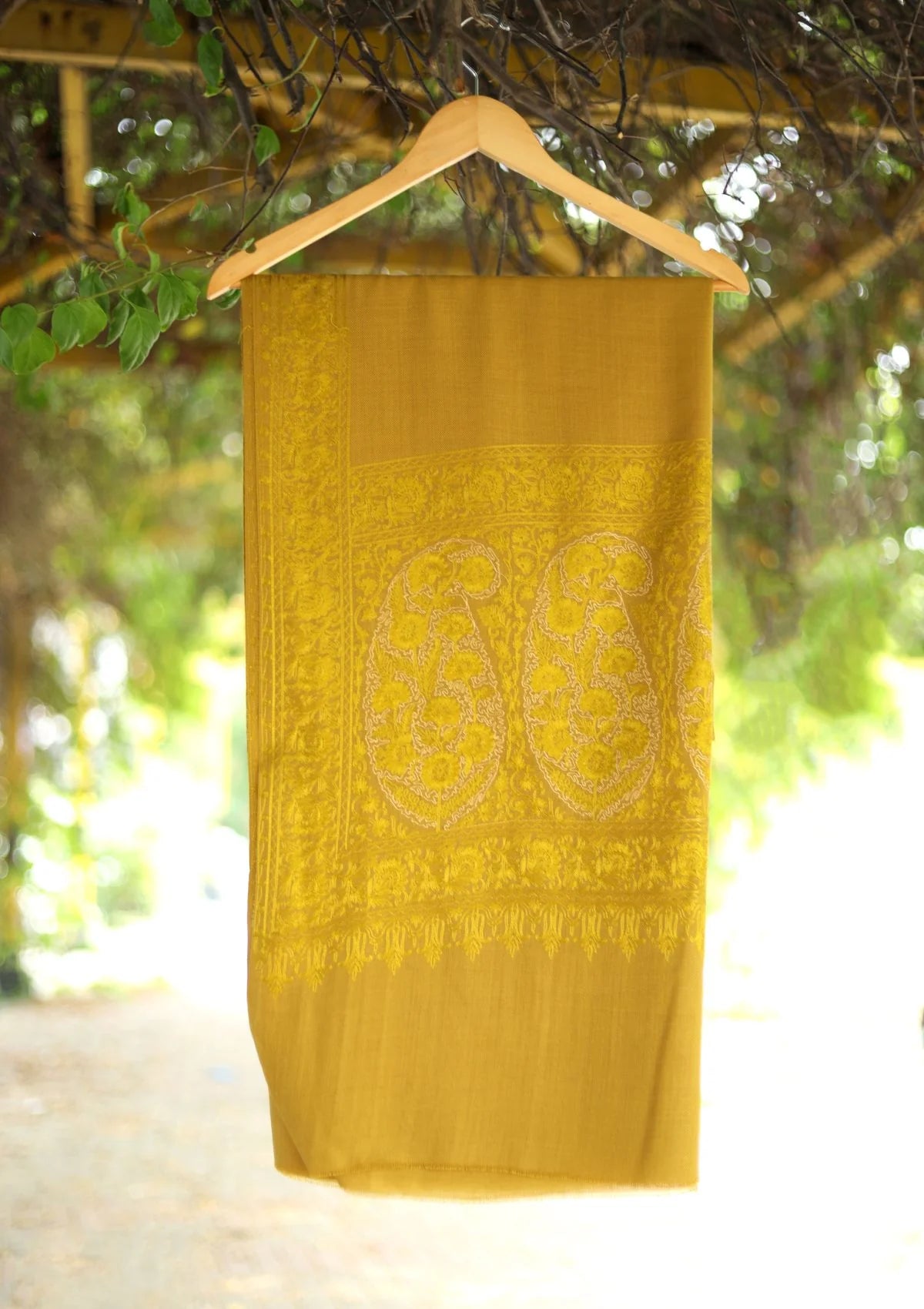 Mustard Aari work Pashmina Shawl