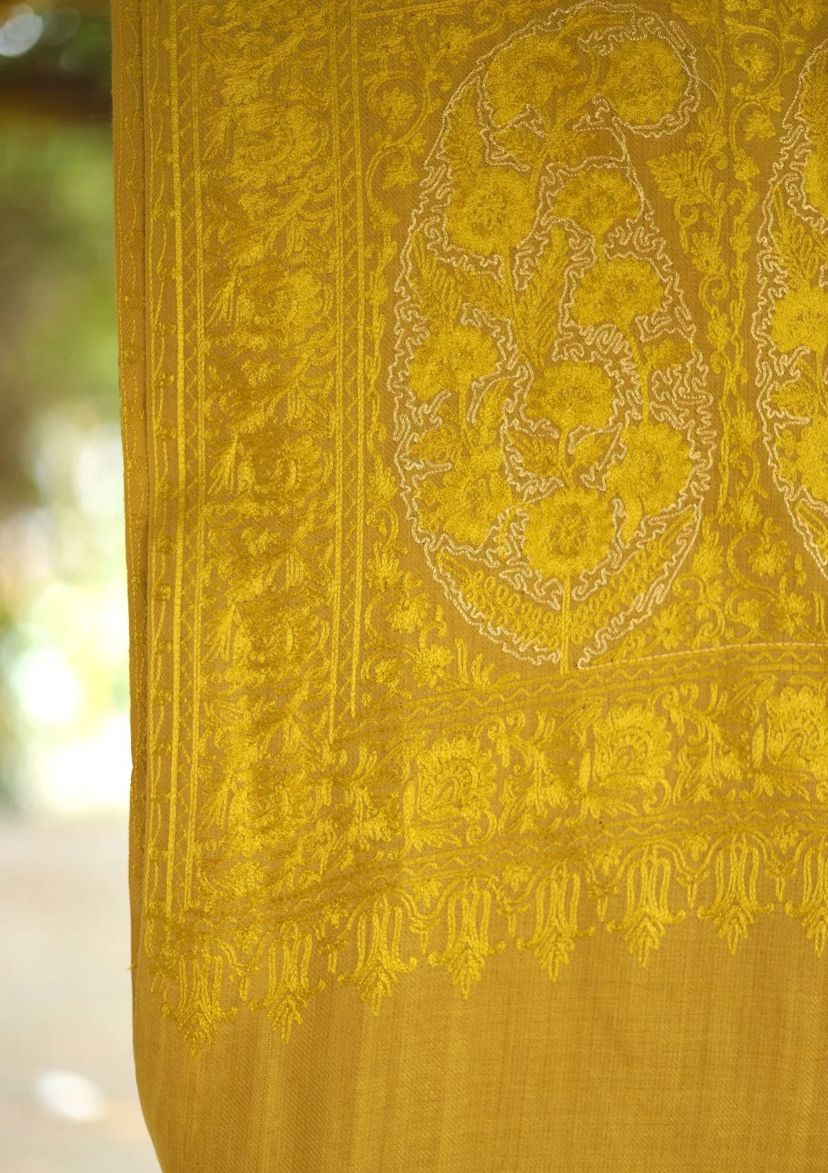 Mustard Aari work Pashmina Shawl