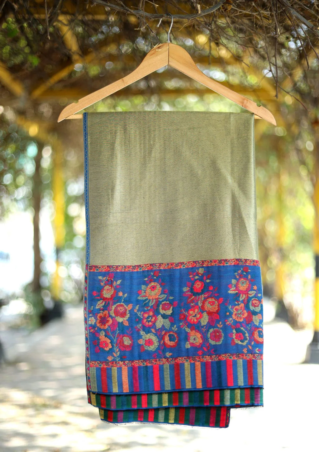 Soft green Kaani work Pashmina Shawl.