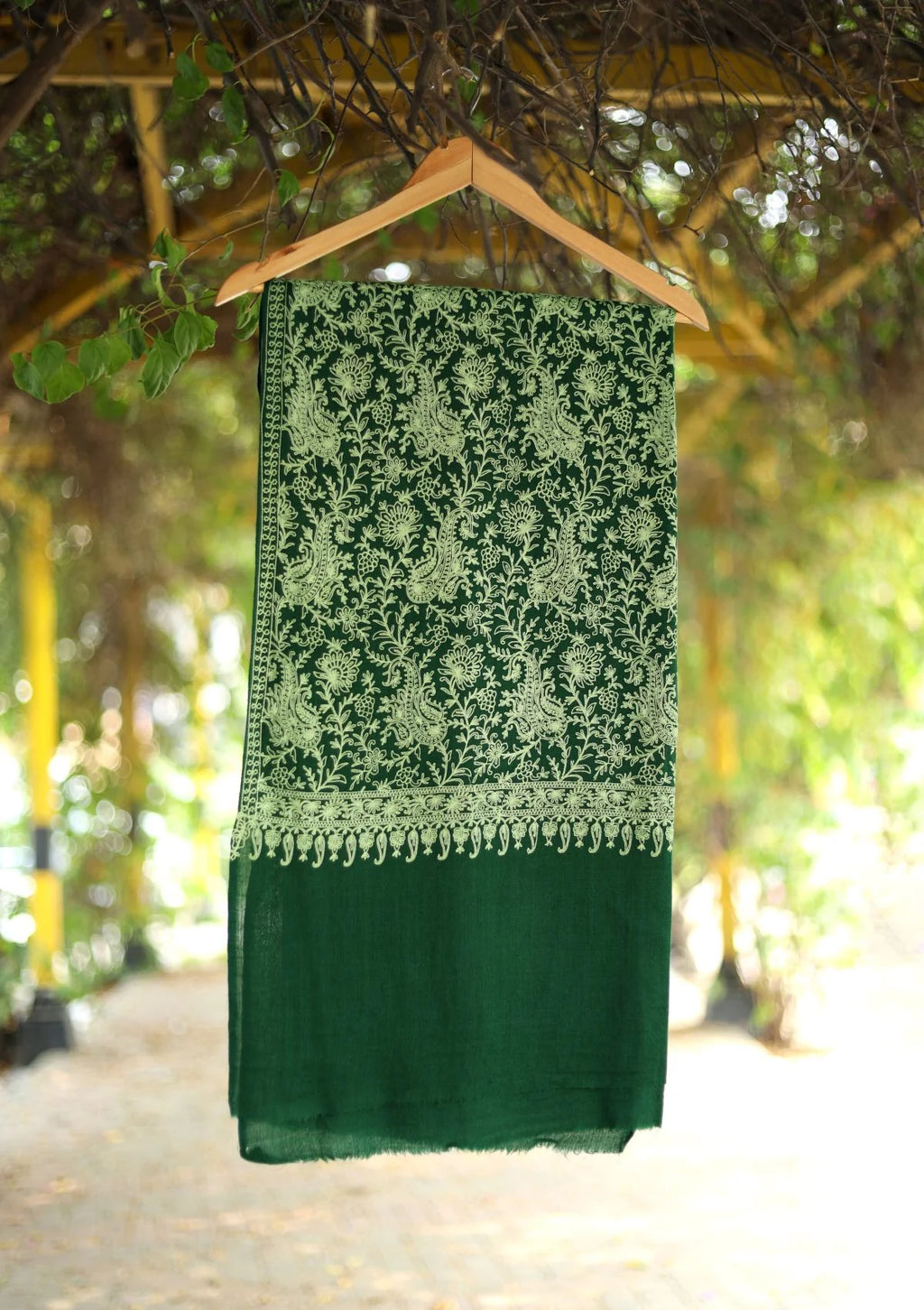 Dark Green  Aari work  Pashmina Shawl