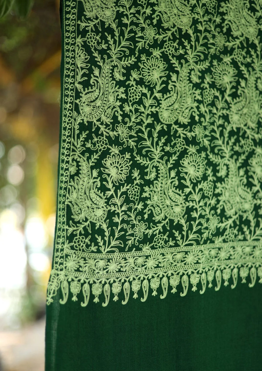 Dark Green  Aari work  Pashmina Shawl