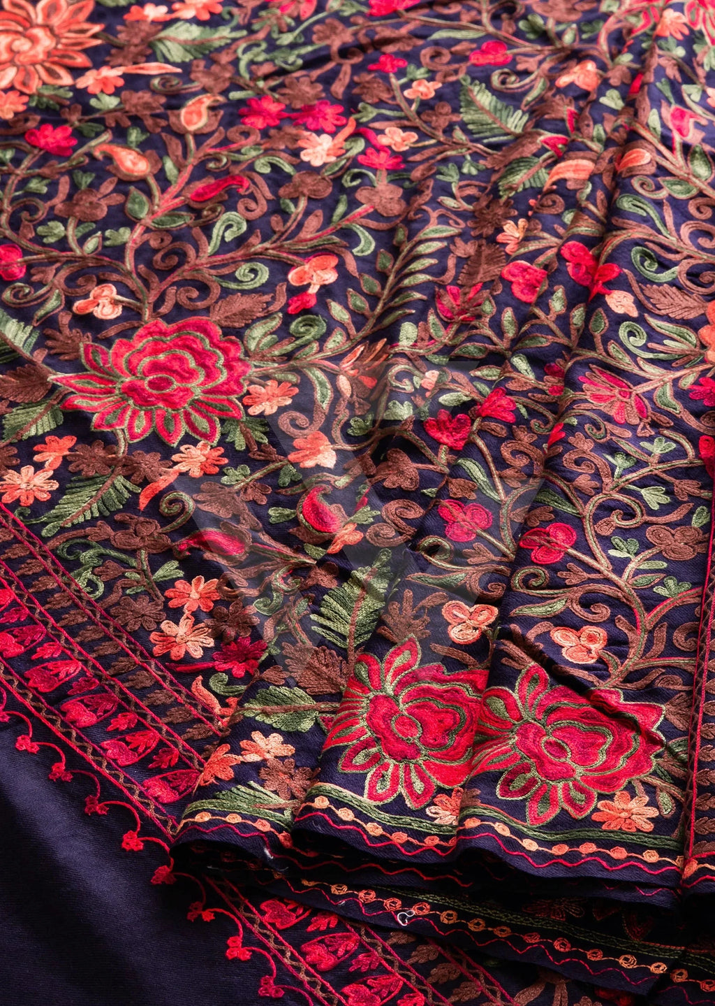 Multi-coloured with Black base  Aari Jali  work Pashmina Shawl