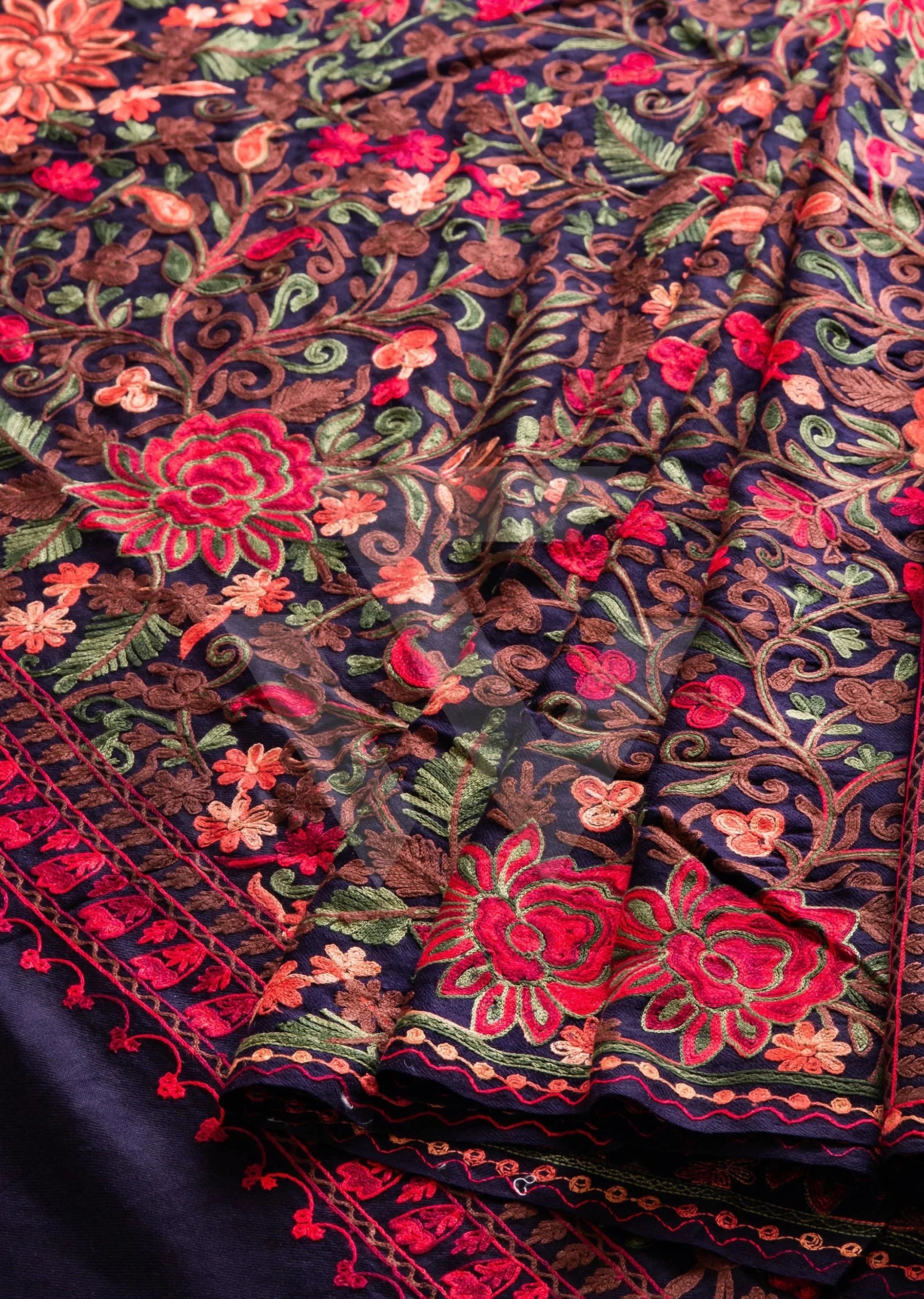 Multi-coloured with Black base  Aari Jali  work Pashmina Shawl