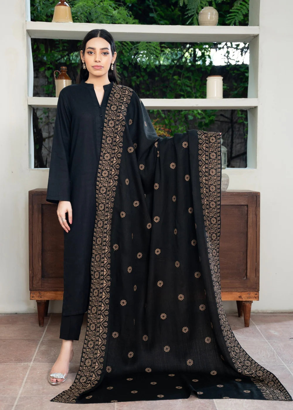 Cross Stitch Embroidered Pashmina Wool Shawl