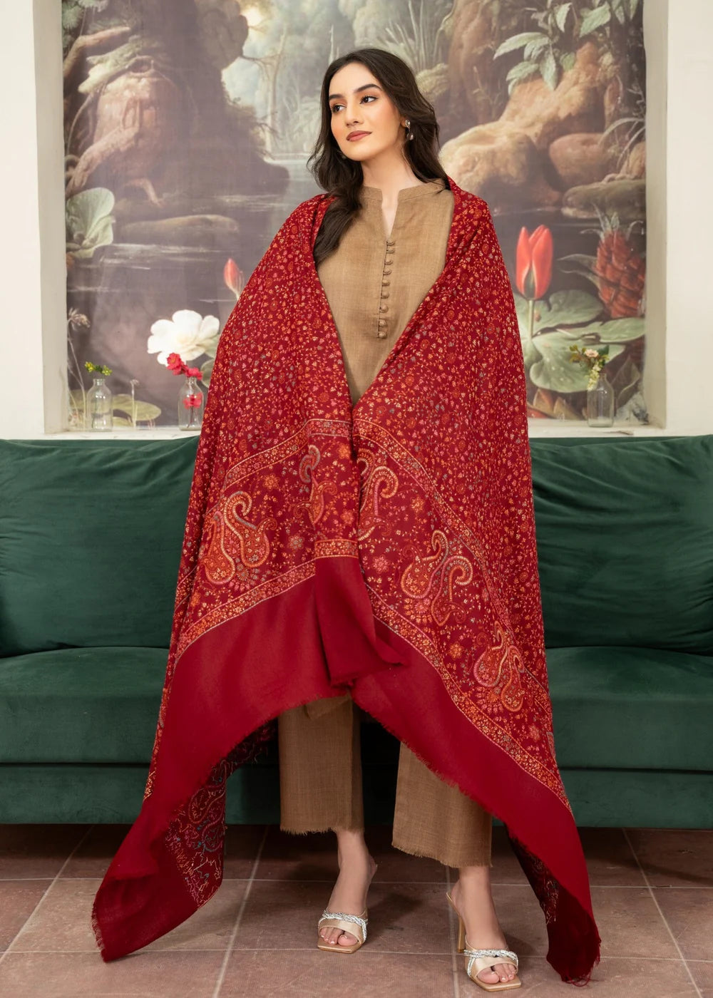 Black Embroidered Pashmina Shawl